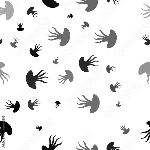 Seamless vector pattern with jellyfish symbols, creating a creative monochrome background with rotated elements. Illustration on transparent background