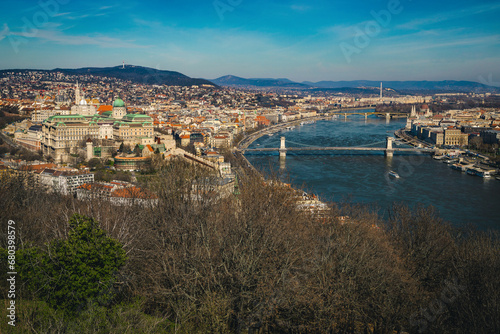 Chain bridge and Danube river view from the citadel, Budapest © janoka82