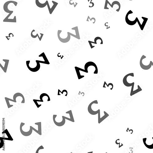 Seamless vector pattern with number three symbols, creating a creative monochrome background with rotated elements. Illustration on transparent background