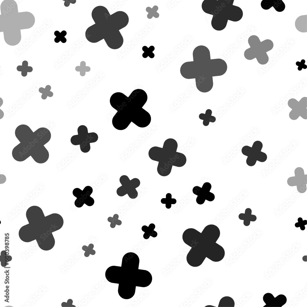 Fototapeta premium Seamless vector pattern with quatrefoil symbols, creating a creative monochrome background with rotated elements. Vector illustration on white background