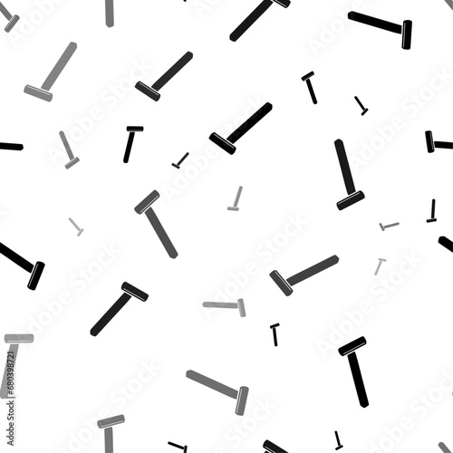 Seamless vector pattern with mens razor symbols, creating a creative monochrome background with rotated elements. Vector illustration on white background