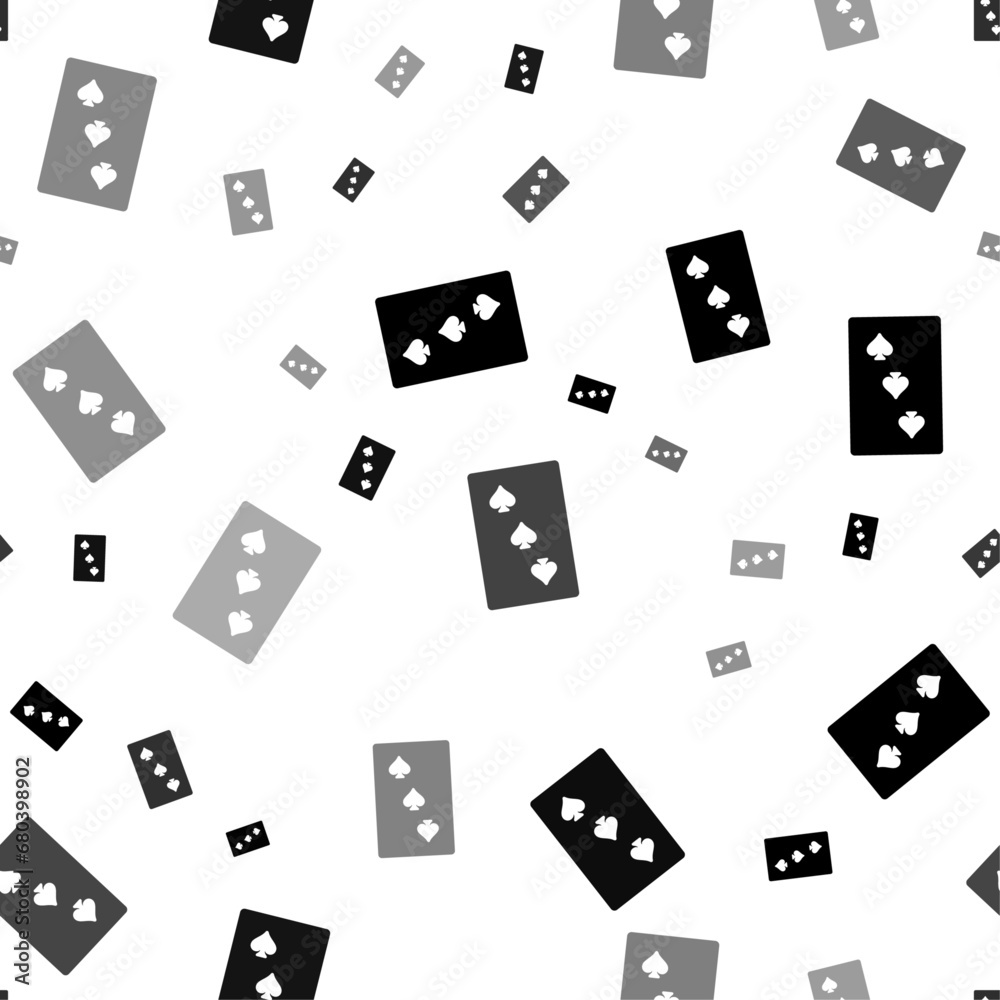 Seamless vector pattern with Three of Spades playing cards, creating a creative monochrome background with rotated elements. Vector illustration on white background Seamless vector pattern with Three of Spades playing cards, creating a creative monochrome background with rotated elements. Vector illustration on white background