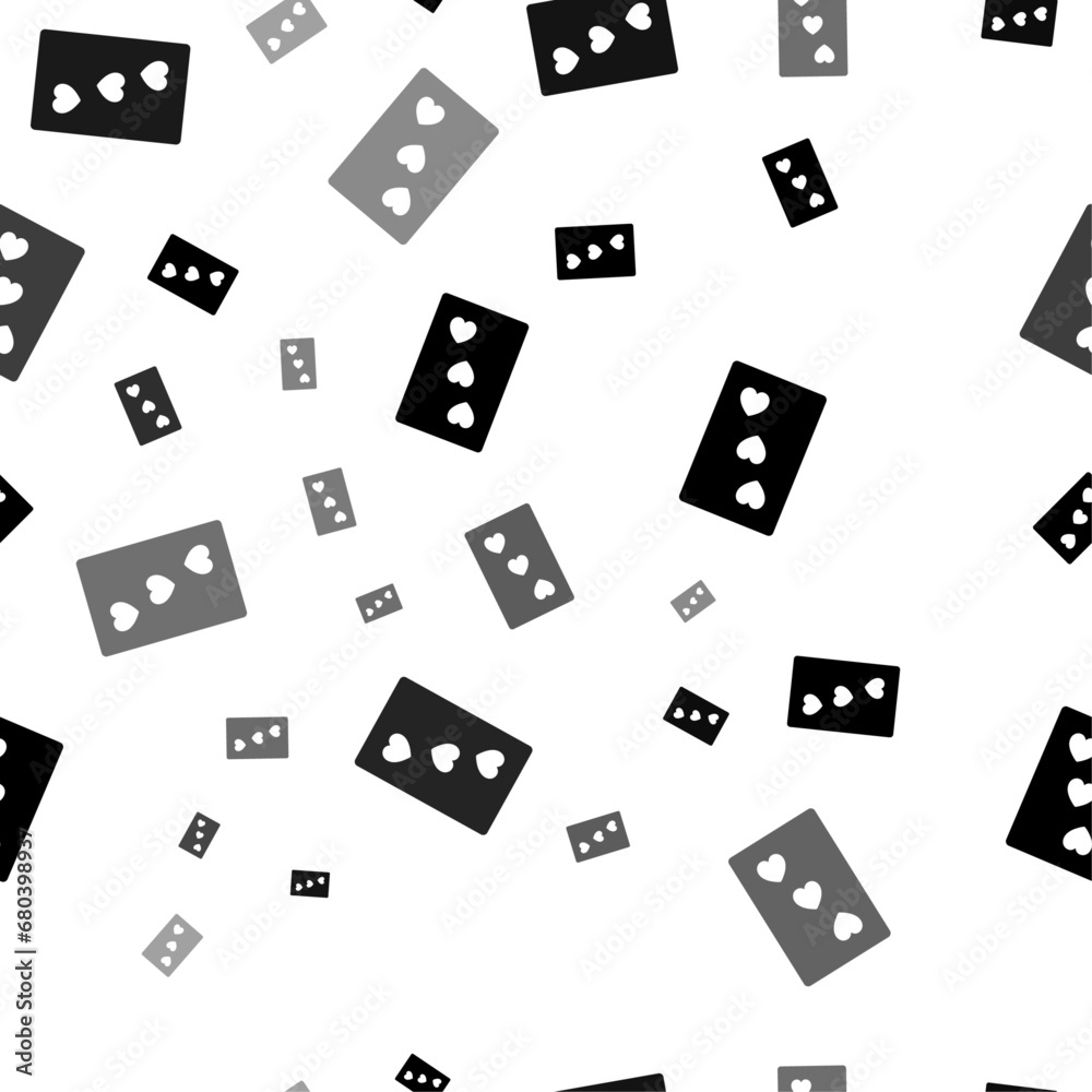 Seamless vector pattern with Three of hearts playing cards, creating a creative monochrome background with rotated elements. Vector illustration on white background Seamless vector pattern with Three of hearts playing cards, creating a creative monochrome background with rotated elements. Vector illustration on white background
