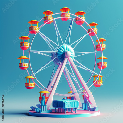 3D Style , Ferris wheel on white background