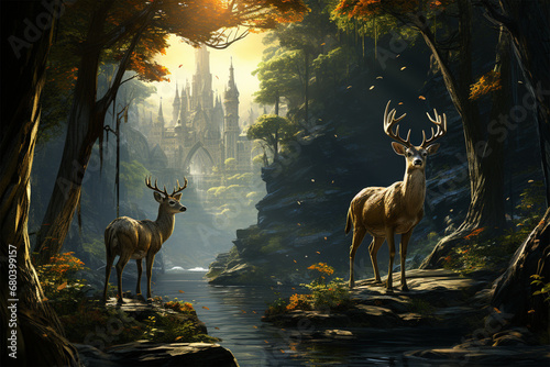 a deer on the river bank