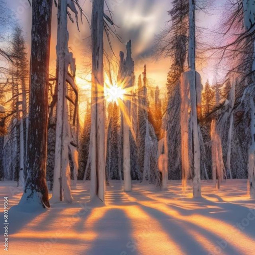 sunset in the forest, Golden Hour Magic in the Forest, Majestic Sunset Over Forest Canopy