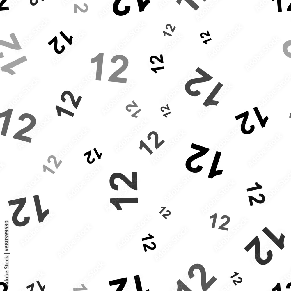 Seamless vector pattern with twelve numbers, creating a creative monochrome background with rotated elements. Vector illustration on white background Seamless vector pattern with twelve numbers, creating a creative monochrome background with rotated elements. Vector illustration on white background