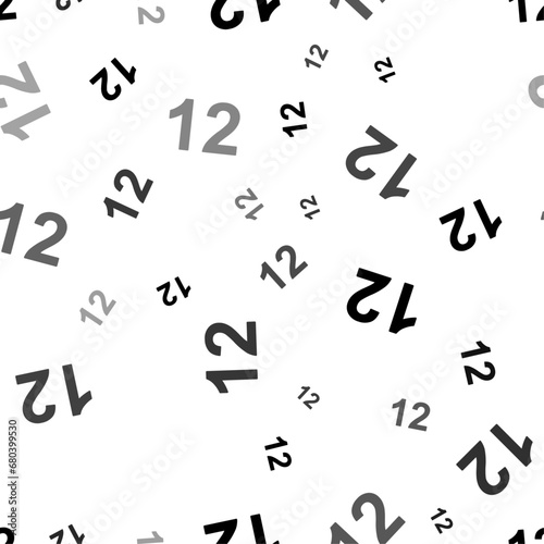 Seamless vector pattern with twelve numbers, creating a creative monochrome background with rotated elements. Vector illustration on white background