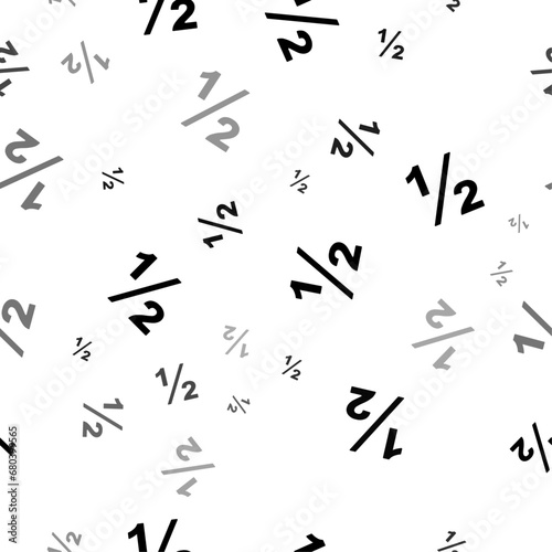 Seamless vector pattern with half fraction symbols, creating a creative monochrome background with rotated elements. Vector illustration on white background