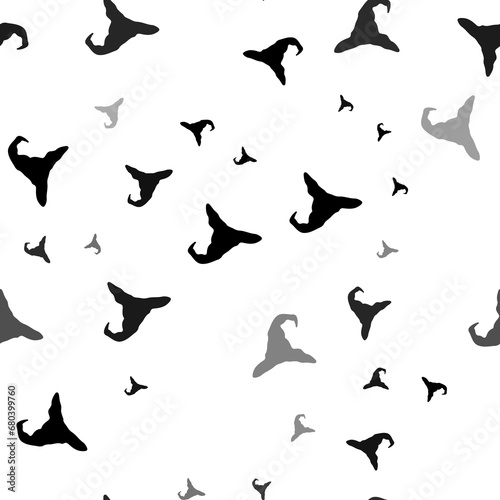 Seamless vector pattern with wizard hat symbols  creating a creative monochrome background with rotated elements. Illustration on transparent background