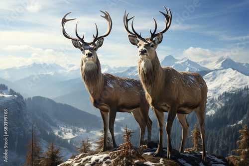 a pair of deer on the top of a mountain © Angah