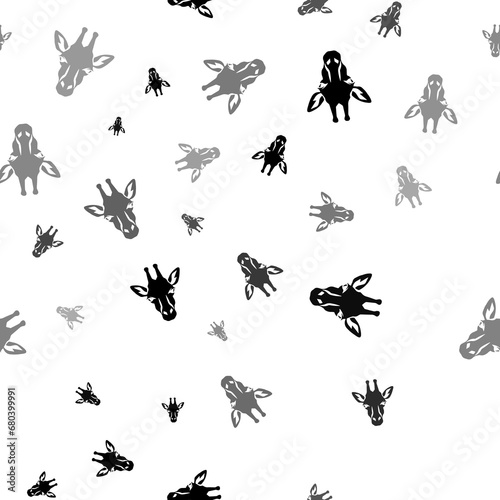 Seamless vector pattern with giraffe head symbols, creating a creative monochrome background with rotated elements. Illustration on transparent background © Alexey