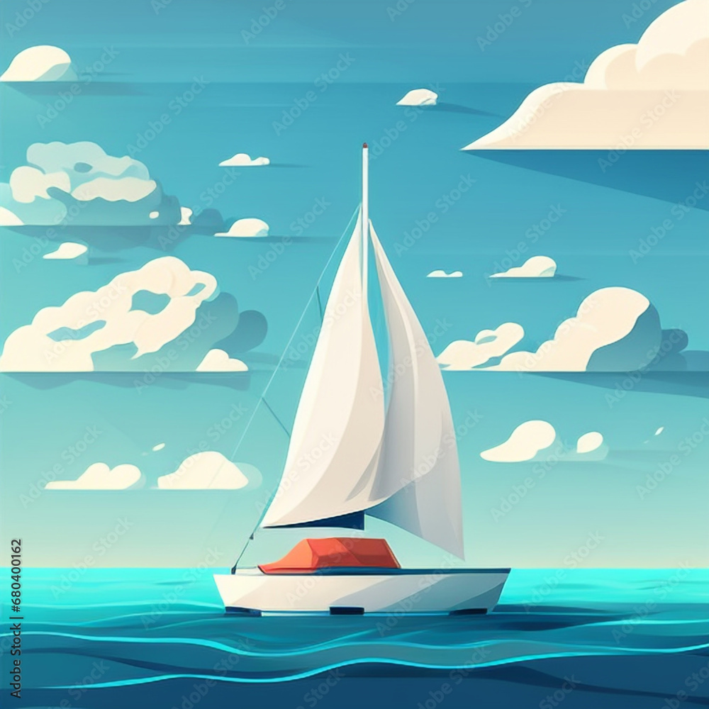Naklejka premium Serene Sailing: A Tranquil Escape on Majestic Waters