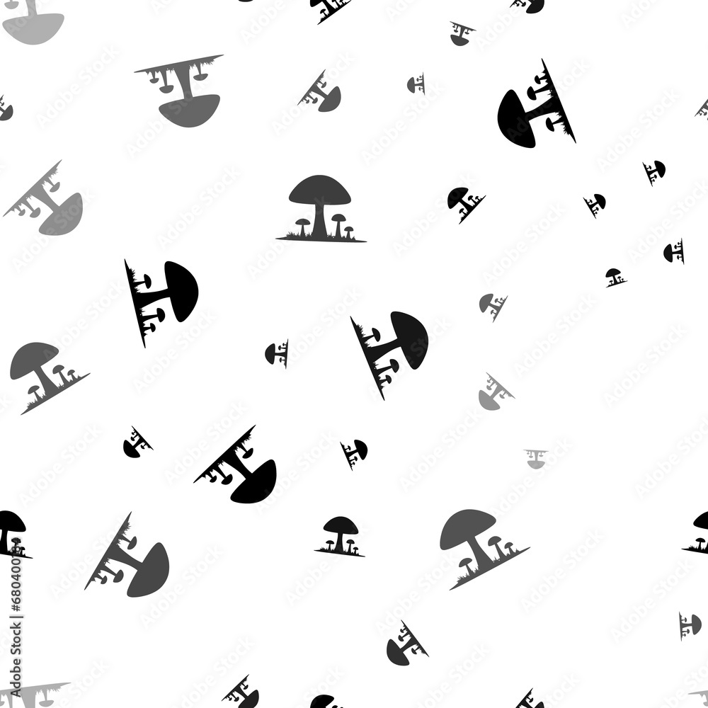 Seamless vector pattern with mushrooms symbols, creating a creative monochrome background with rotated elements. Illustration on transparent background Seamless vector pattern with mushrooms symbols, creating a creative monochrome background with rotated elements. Illustration on transparent background
