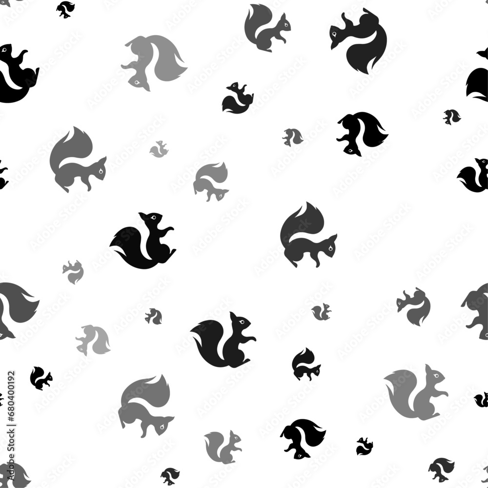 Seamless vector pattern with squirrel symbols, creating a creative monochrome background with rotated elements. Vector illustration on white background