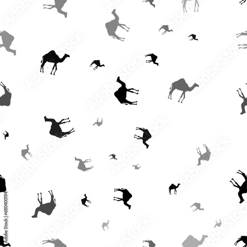 Seamless vector pattern with camel symbols, creating a creative monochrome background with rotated elements. Vector illustration on white background