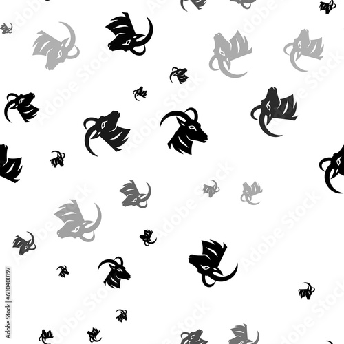 Seamless vector pattern with goat's head symbols, creating a creative monochrome background with rotated elements. Illustration on transparent background © Alexey
