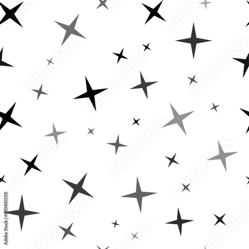 Seamless vector pattern with star symbols, creating a creative monochrome background with rotated elements. Vector illustration on white background