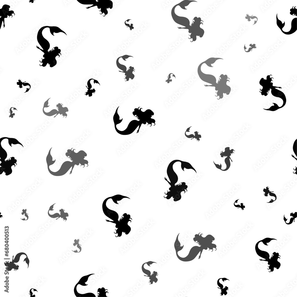 Seamless vector pattern with mermaid symbols, creating a creative monochrome background with rotated elements. Vector illustration on white background Seamless vector pattern with mermaid symbols, creating a creative monochrome background with rotated elements. Vector illustration on white background