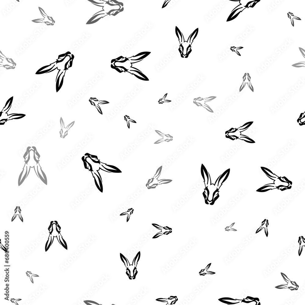 Seamless vector pattern with hare's head symbols, creating a creative monochrome background with rotated elements. Vector illustration on white background Seamless vector pattern with hare's head symbols, creating a creative monochrome background with rotated elements. Vector illustration on white background