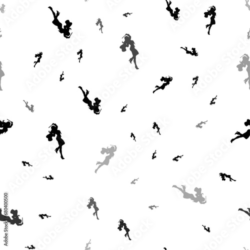 Seamless vector pattern with enchantress symbols, creating a creative monochrome background with rotated elements. Vector illustration on white background