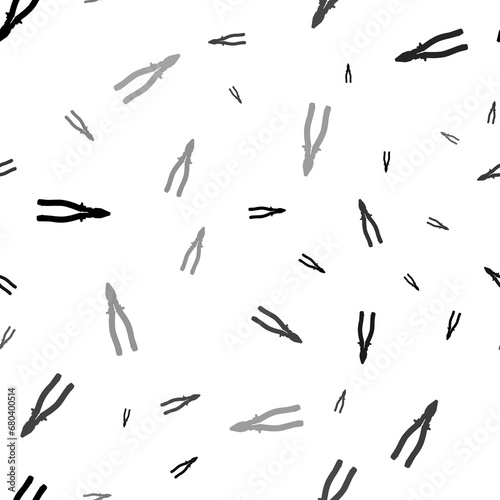 Seamless vector pattern with pliers symbols, creating a creative monochrome background with rotated elements. Illustration on transparent background