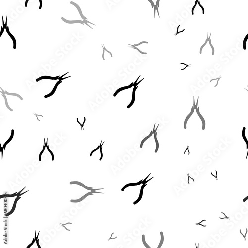 Seamless vector pattern with round pliers symbols, creating a creative monochrome background with rotated elements. Illustration on transparent background