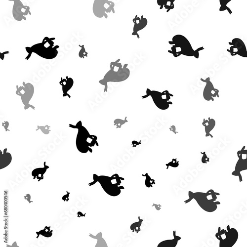 Seamless vector pattern with hare runs symbols, creating a creative monochrome background with rotated elements. Illustration on transparent background