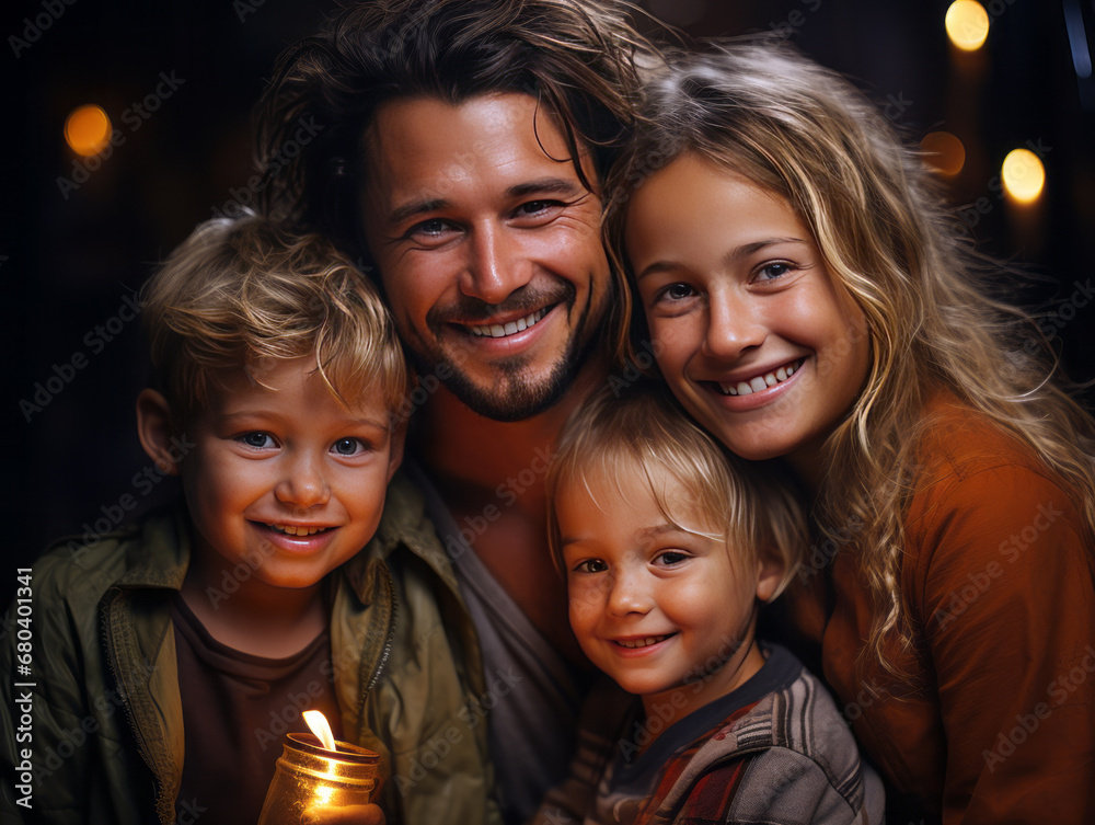 Family enjoying a candlelit evening together, Generative AI