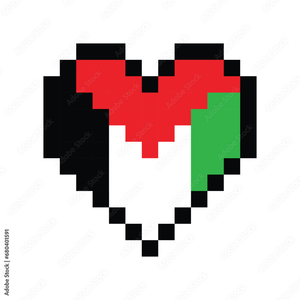 Pixel Palestine flag heart Love Palestinian icon