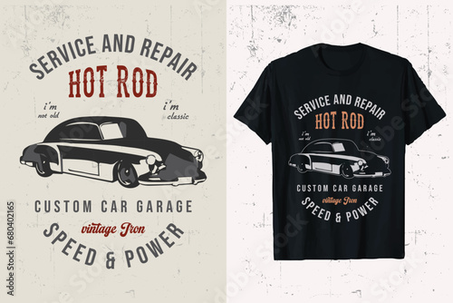 Vintage Hotrod Car Vector T-shirt Design.