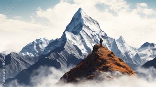 personne seul devant une montagne enneigée, challenge photo