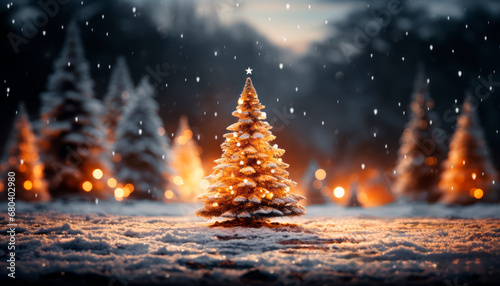 Fir trees in the snow. Christmas and New Year background. Generative AI photo