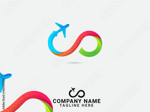 Infinity travel logo design. Travel logo. Business. Tour company. Holiday. Infinity symbol. Creative design. Colorful infinity. Finance. Icon. Sky