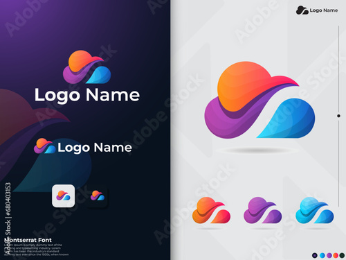 Cloud logo design. Colorful cloud vector. Business. Premium logo. Sky cloud vector. Finance. Modern cloud logo. Travel company. Unique