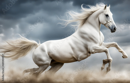 white horse running  Powerful White Equine in Action