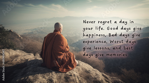 Never regret quote with beautiful landscape background. photo