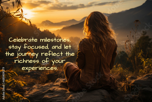 Milestones celebration quote with beautiful nature view background. photo