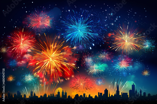 Colorful Firework background at night in sky for festival celebration in new year anniverary.