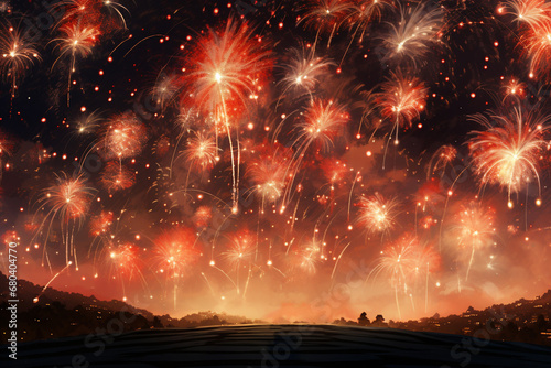 Colorful Firework background at night in sky for festival celebration in new year anniverary.