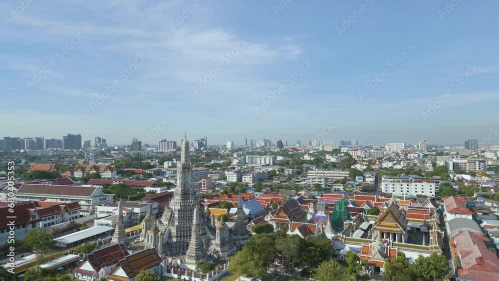 Wat Arun Ratchawararam Ratchawaramahawihan aerial view Temple of Dawn Buddhist templet in Bangkok, Thailand