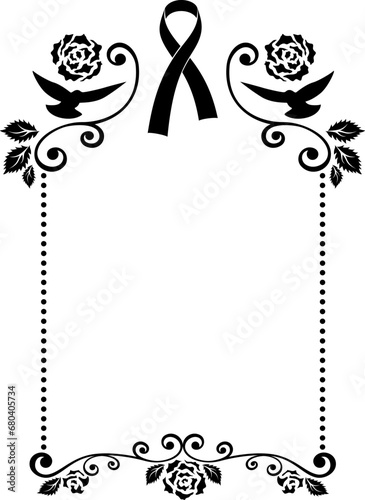 Funeral ornamental frame. Vector isolated decoration for memorial