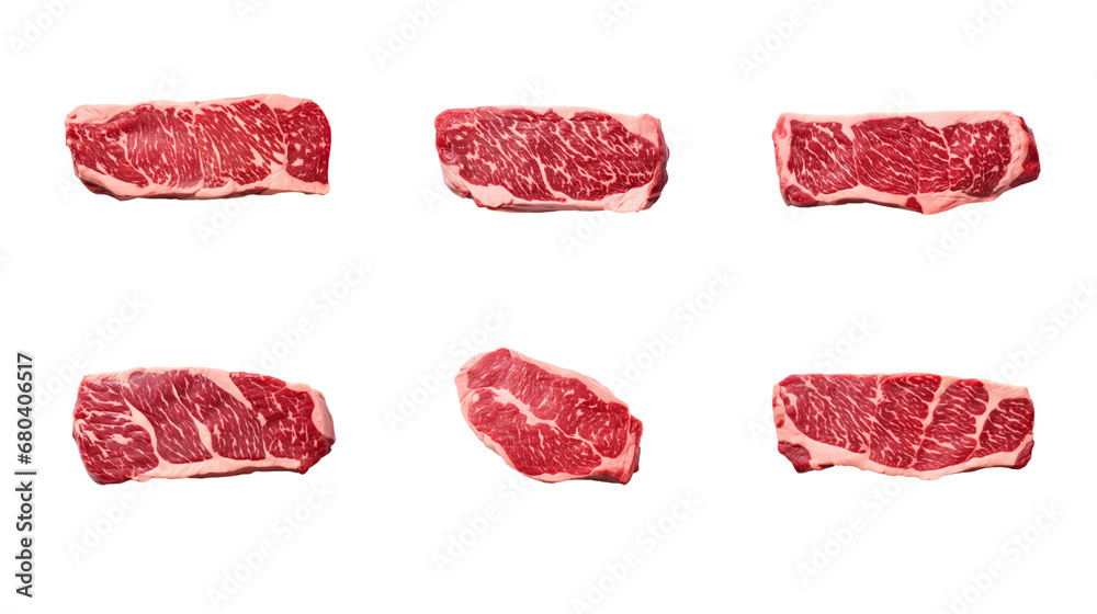 Collection of PNG. Raw wagyu A5 top view isolated on a transparent background. - obrazy, fototapety, plakaty 