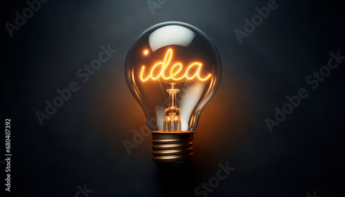 Idea concept with light bulb on dark background. Generative AI
