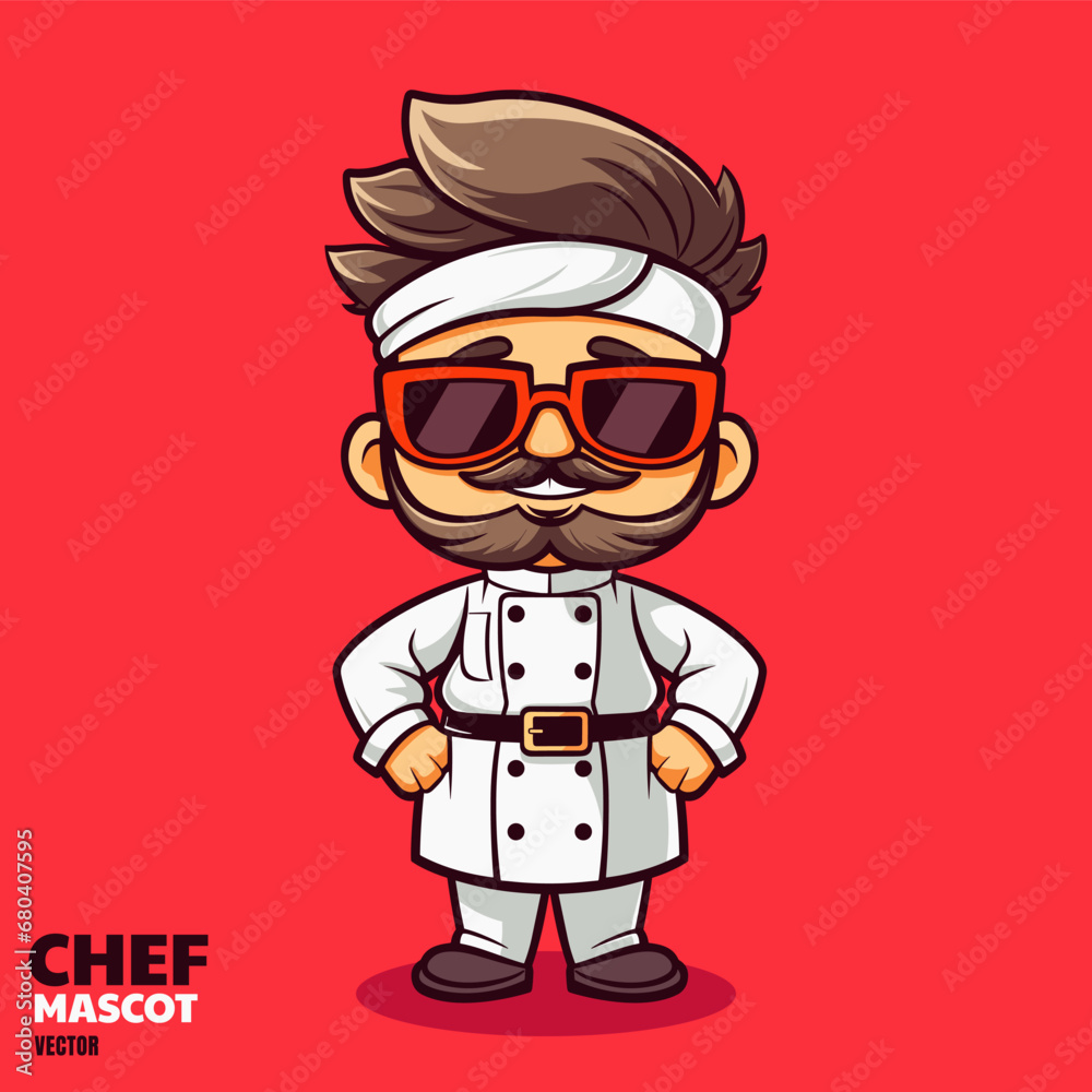 Chef mascot character with smile expression, restaurant mascot logo, t shirt design element