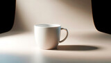 Solo coffee cup with dramatic shadow on a minimalist background. Generative AI