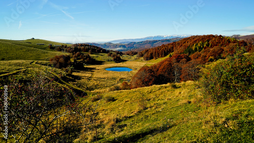 Altopiano di Lessinia. Panorama autunnale sui pascoli e le malghe. Provincia di Verona.Veneto  Italia