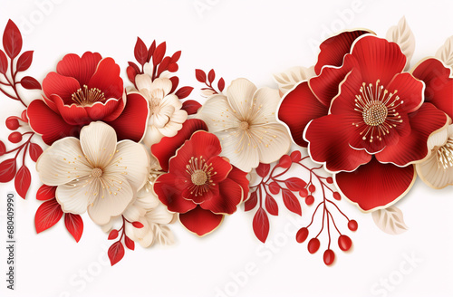 chinese new year flower and lantern greeting background, happy chinese new year background with red flower