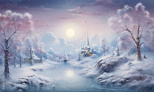 fantastic imaginary winter wonderland with sponge technique photo