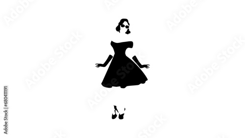 woman in rockabilly dress, black isolated silhouette